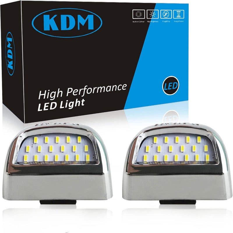 KDM LED License Plate Lights Chromed housing for 1999-2013 Chevy Silverado GMC Sierra 1500 2500 3500 HD Suburban Tahoe Cadillac Escalade EXT Yukon XL, 6000K White Chromed Housing 2pcs pack - Image 1